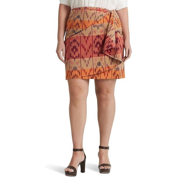 NWT $145 LAUREN Ralph Lauren Plus SIZE Skirt  Geo-Motif Cotton-Linen Wrap - Picture 1 of 12